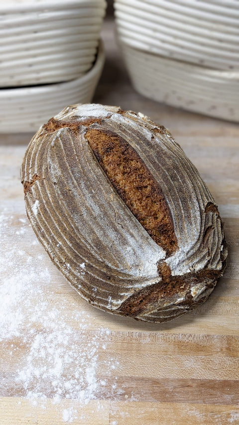 New and improved! Organic whole grain einkorn sourdough made with home-milled flour